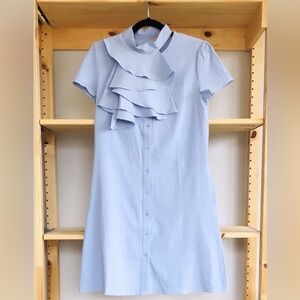 Chic Light Blue Midi Dress with Ruffle Detail
